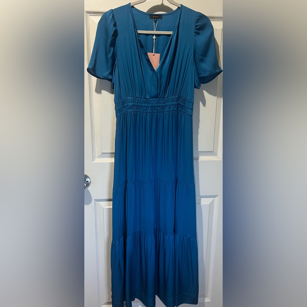 Quince Washable Stretch Silk Tiered Maxi Dress in Celestial, Size S, NWT.